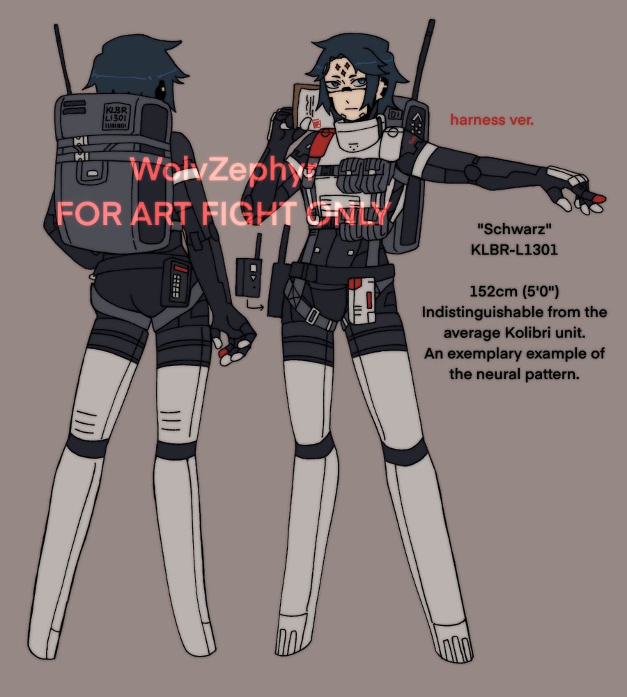 A reference sheet for a Kolibri character nicknamed Schwarz.