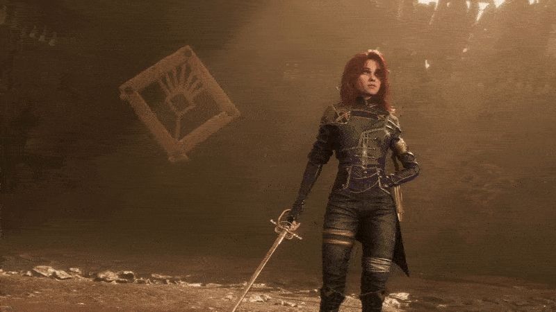 A character from the game Clair Obscur: Expedition 33 named Maelle holding a rapier and readying herself with an elegant flourish