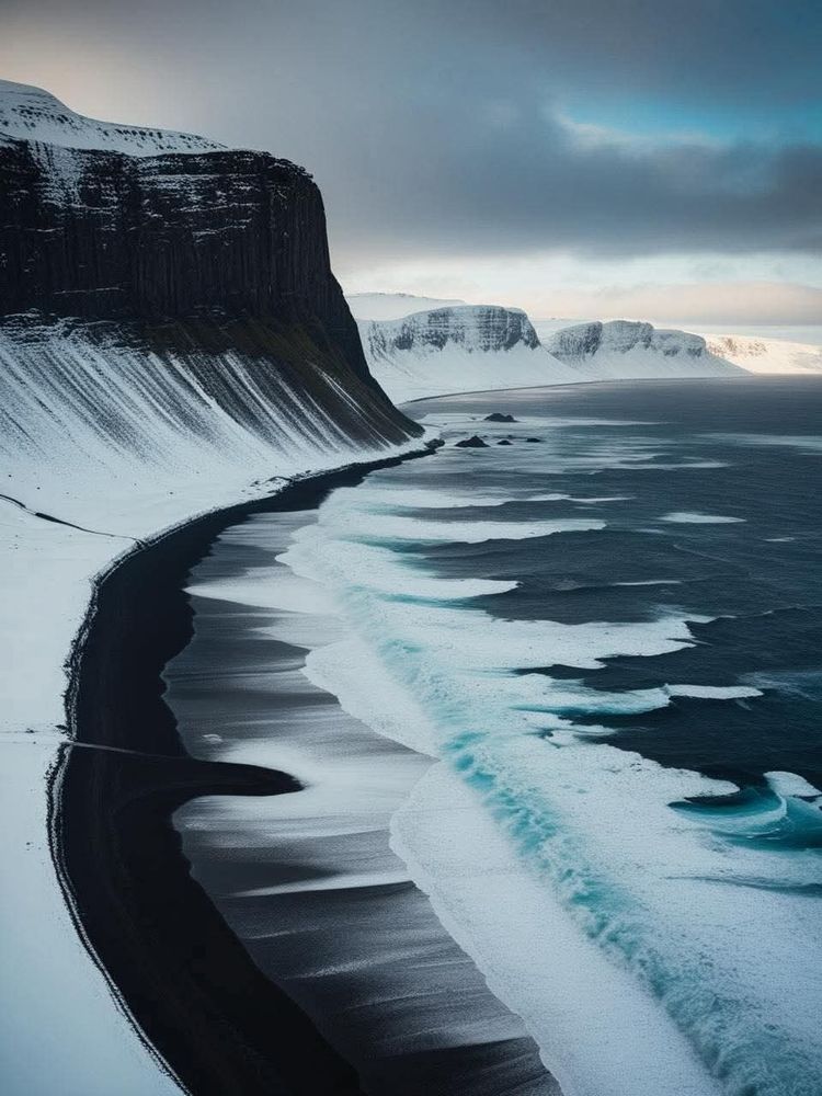 Icelandic icy black beach