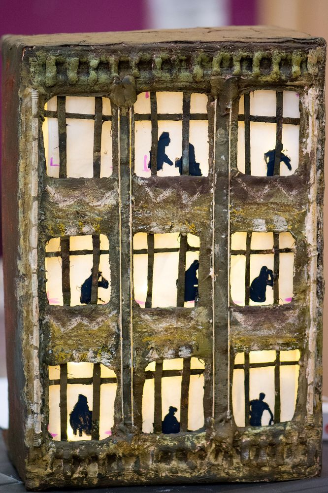 Photo of the model created by Holyrood Secondary School S1-S3 pupils of Kinning Park Co-operative Society Store 1935 Extension. The Challenge and the community exhibition they were showcased at was part of our Art Deco Southside Alive! community outreach programme in 2024 and photos of all the models of local Art Deco buildings created by pupils from 4 secondary schools and 2 primary schools in south Glasgow will be showcased in an Online Gallery launching later in 2025.