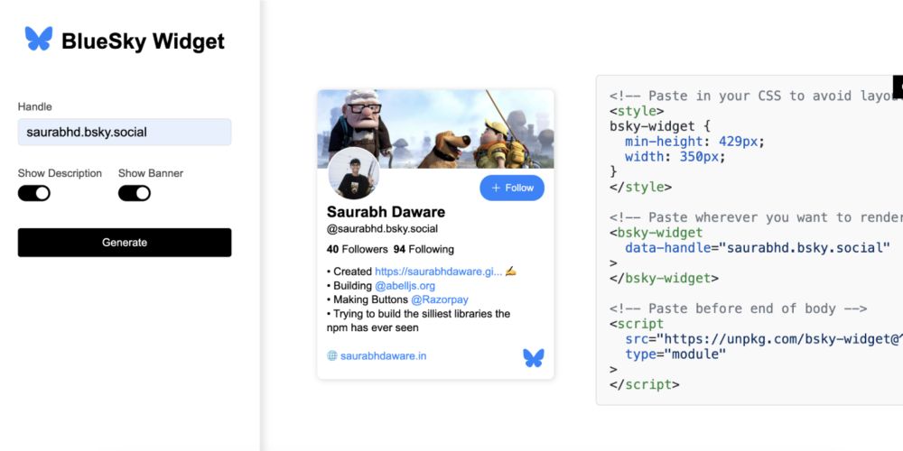 Bluesky Widget: Profile Card Generator for Bluesky Profiles 🦋