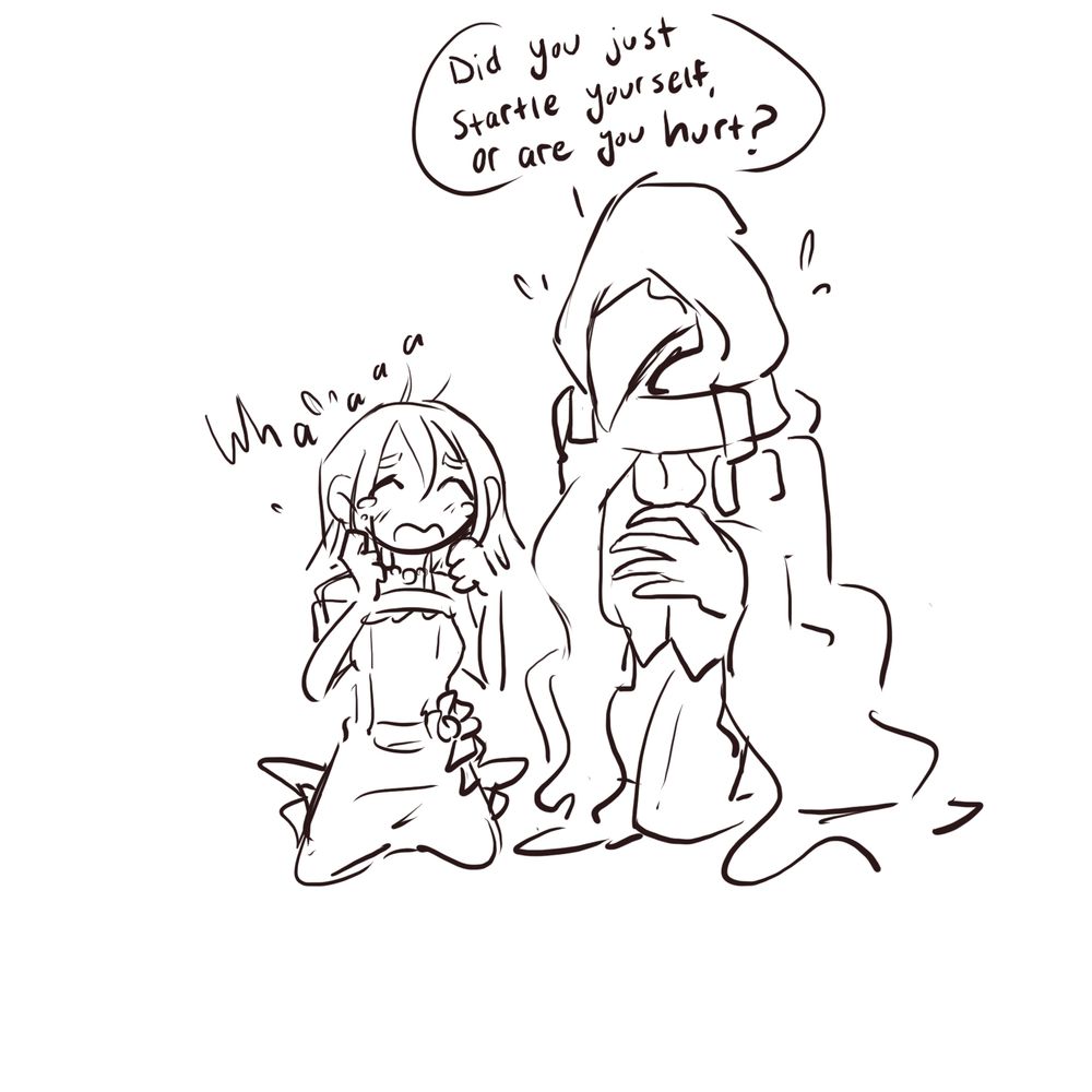 Doodle of Caesar concerned about Jillian crying 