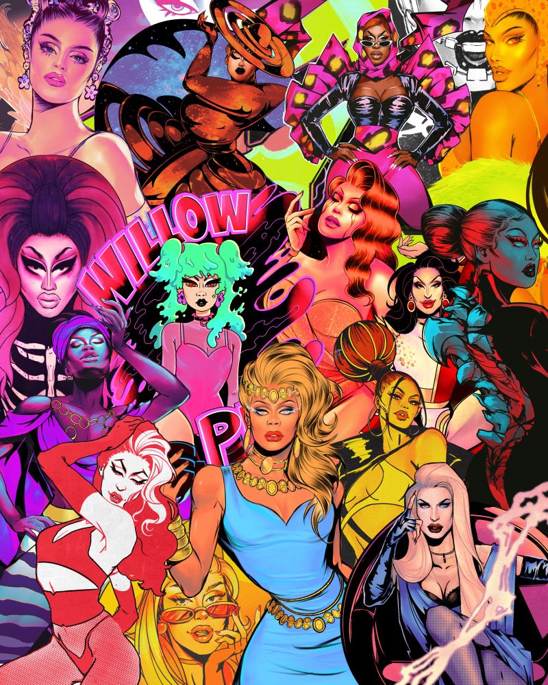 Collage of Rupaul’s Drag Race Contestants illustrated 