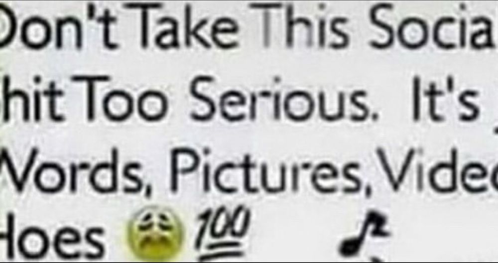 Don't Take This Socia hit Too Serious. It's Vords, Pictures, Vide Hoes 100