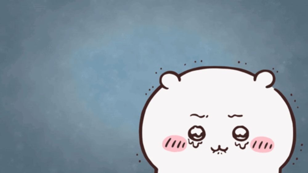 a cartoon drawing of a white bear with a sad expression on its face