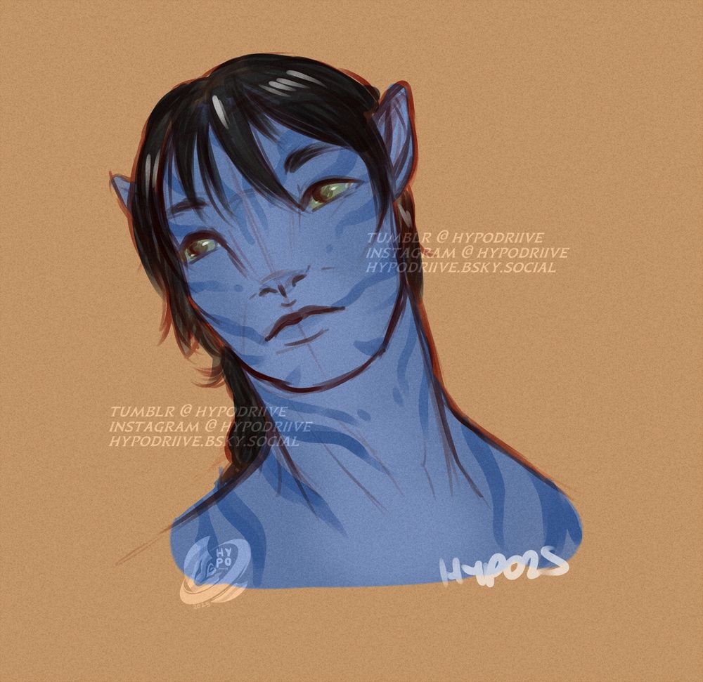 A messy bust sketch of a distant and forlorn looking recombinant, lost in thought about something or other. He has green eyes, and sleek black hair. 