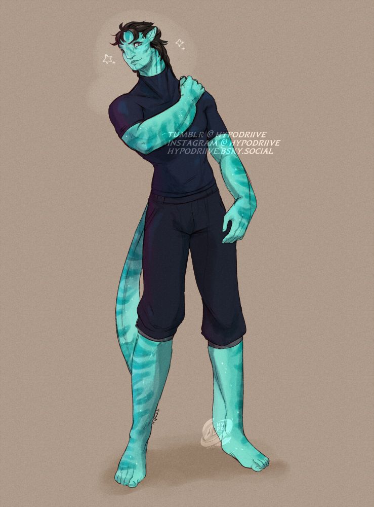 A full body sketch of a reef avatar in simple uniform. 