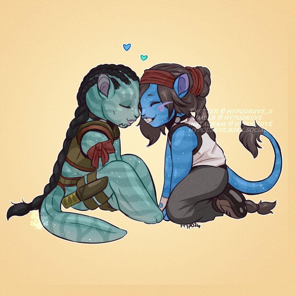 A chibi couple of a reef na'vi and a forest recom/avatar. 