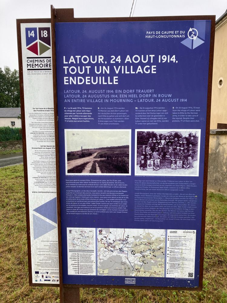 Latour information board, describing the massacre of 71 men of the hamlet