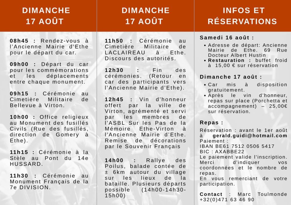 Schedule of Commemorations at Virton & Ethe, Sunday 17/8/25