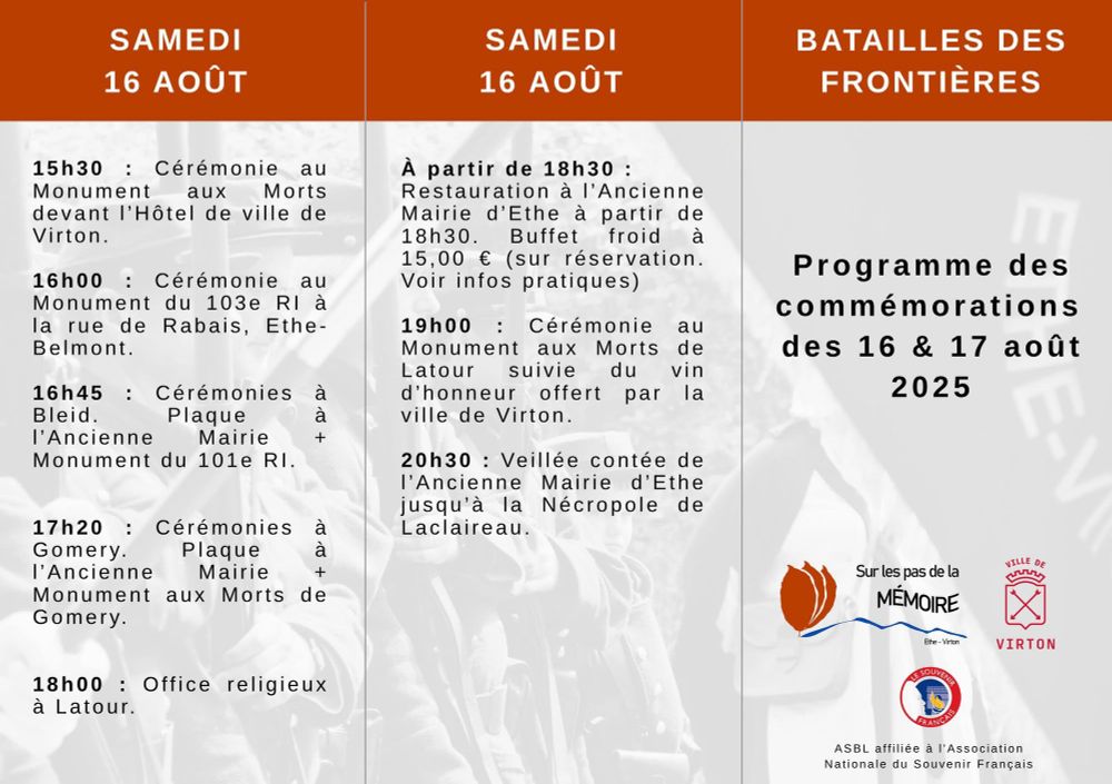 Schedule of Commemorations at Virton & Ethe, Saturday 16/8/25