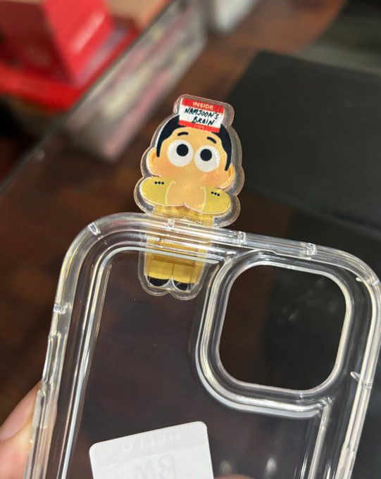 Transparent phone case decorated with a small acrylic hipper inspired by BTS RM Lost Mv.