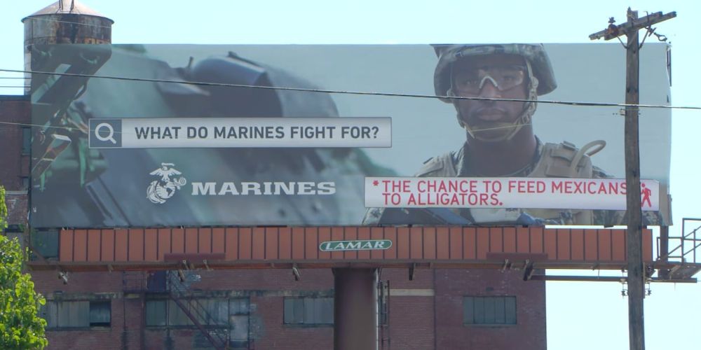 The billboard can be seen traveling eastbound on W E.H. Crump Boulevard near the roundabout off Interstate 55.