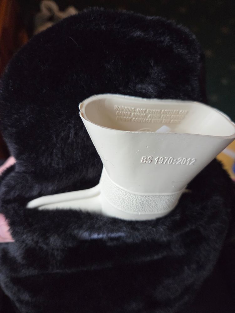 Hot water bottle inside the penguin cover 