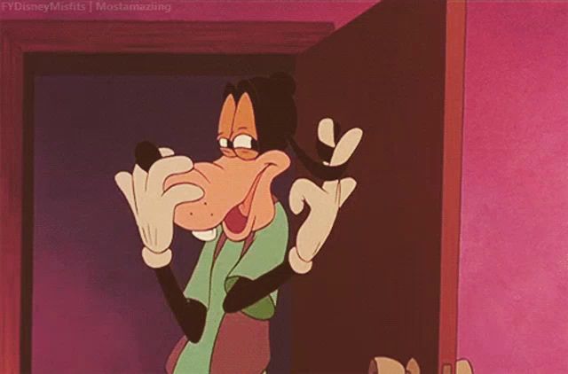 a cartoon of goofy standing in front of a door with a caption that says disney misfits