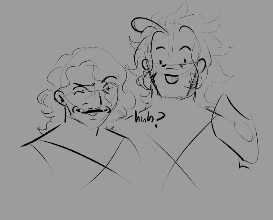 a drawing of aqua and terra from the shoulders up. they both look confused and offended, with terra's expression a simplified smiley face. they're both going "huh?"
