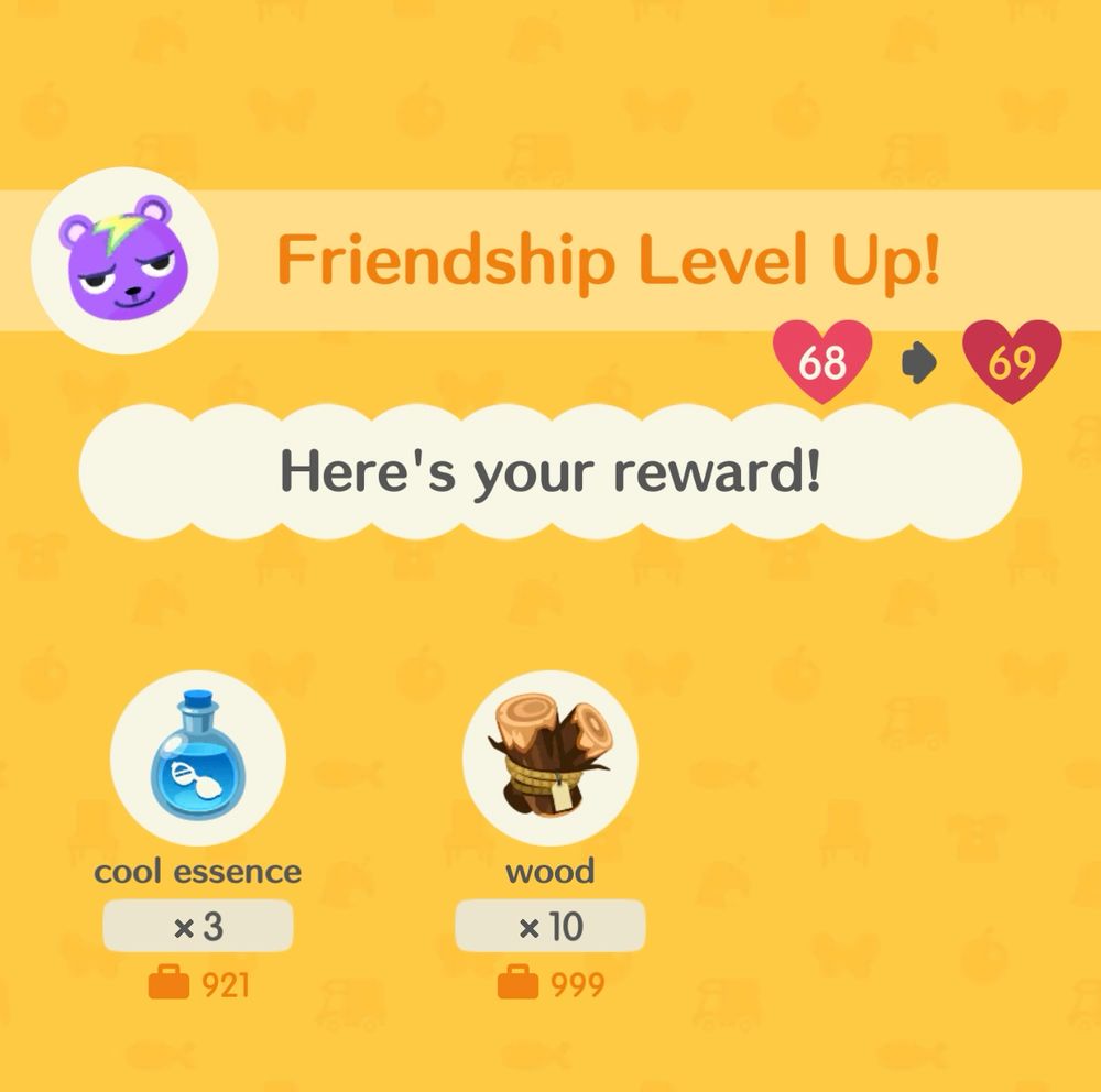 Arcy got to level 69 (nice) friendship with Static the Squirrel in Animal Crossing: Pocket Camp Complete!