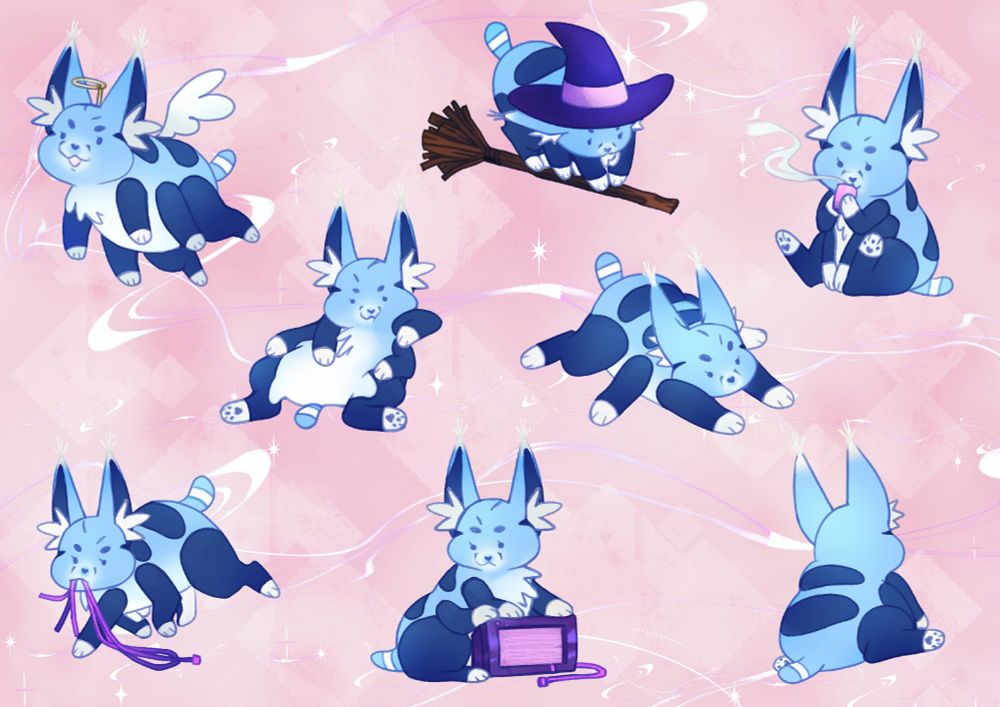 a collection of drawings of Waddle, my vtuber mascot