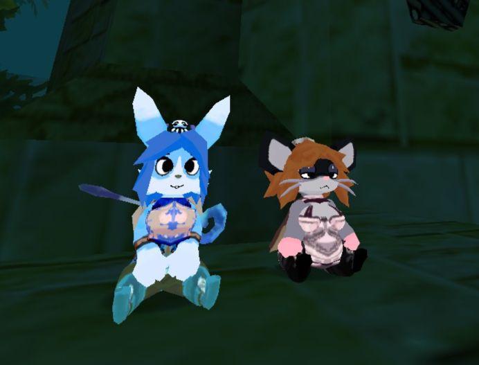 two characters from the game Atlyss sitting next to each other. One resemb