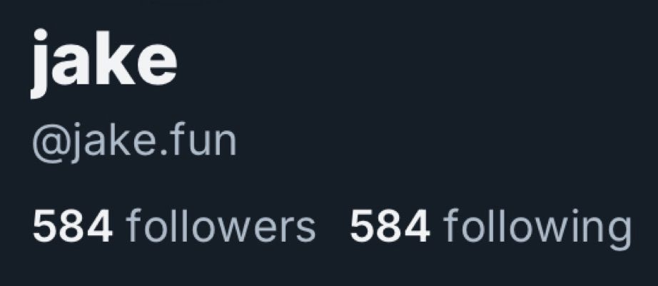 close up screenshot of my bluesky bio that says, “584 followers, 584 following”