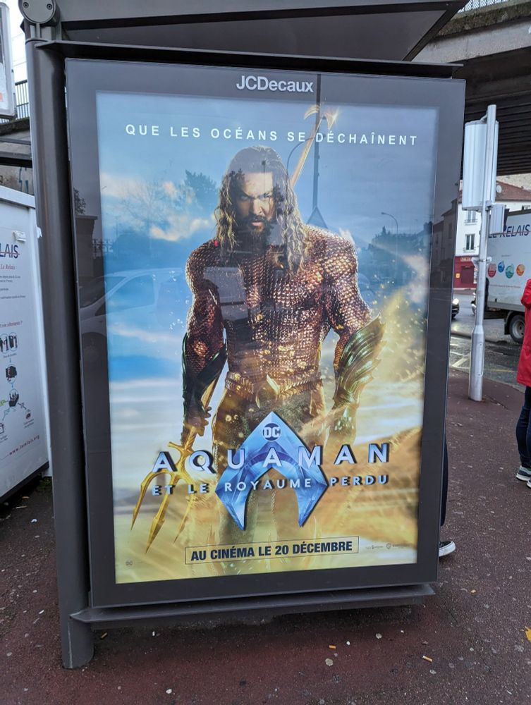 Photo de l'affiche aquaman 2 avec le logo qui cache ou suggère le ros zizi de Momoa