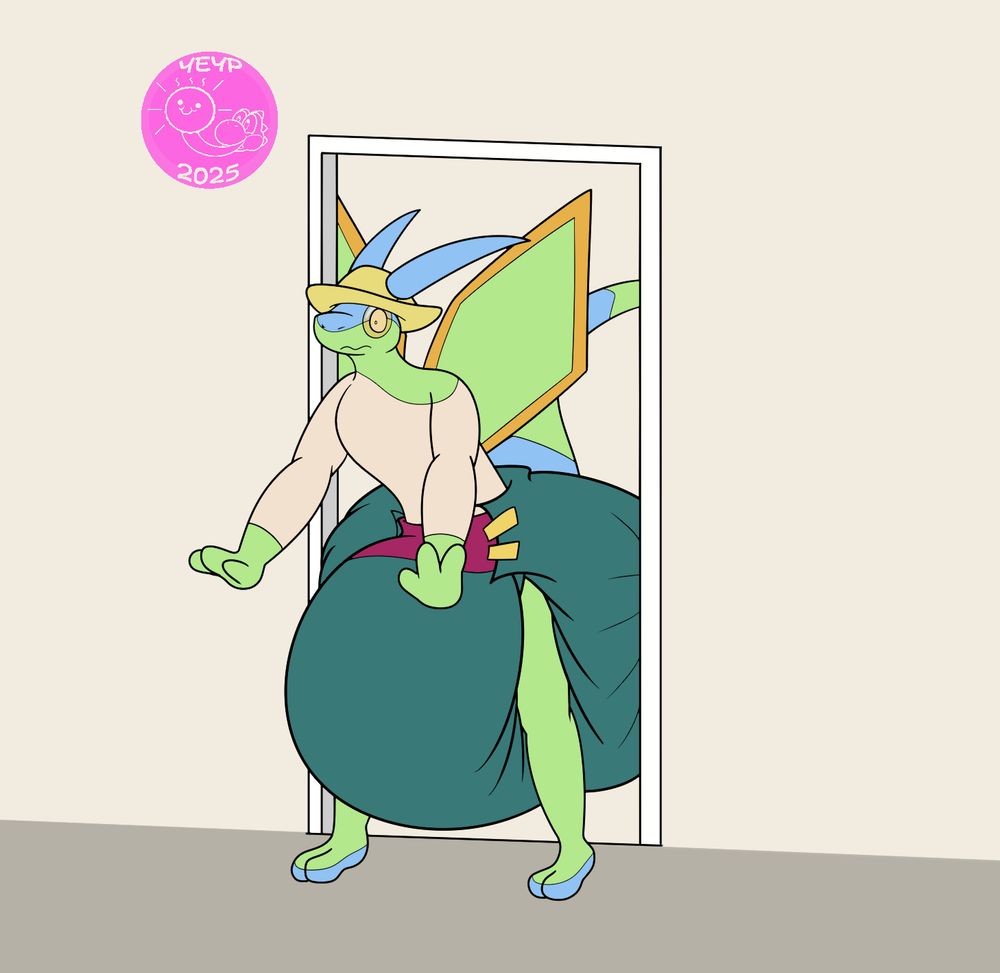 My flygon waking up and getting stuck in the doorway with his huge poofy diaper~
