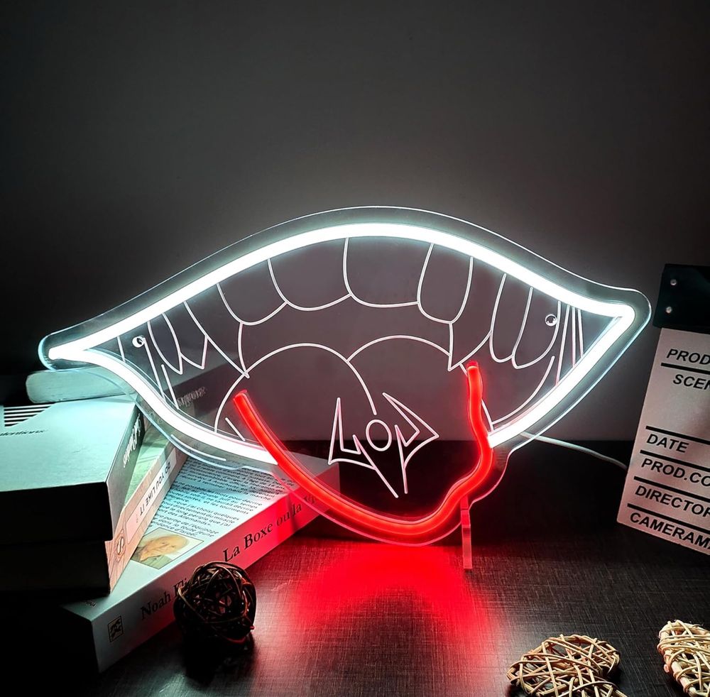 LED sign of Sukuna’s mouth from Jujutsu Kaisen. 