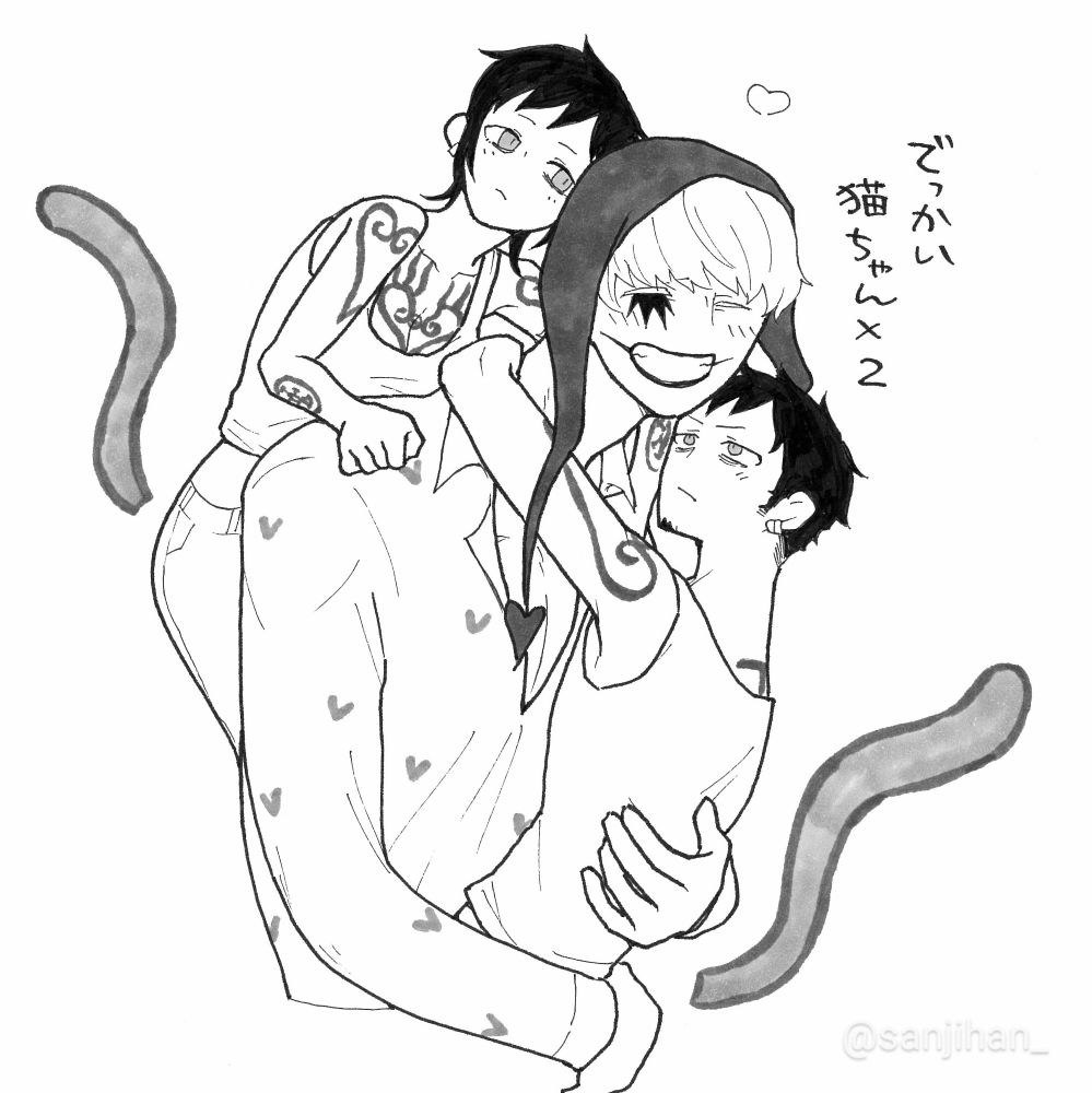 コラさんに乗っかるローさん♀とローさん（でっかい猫ちゃん×2）