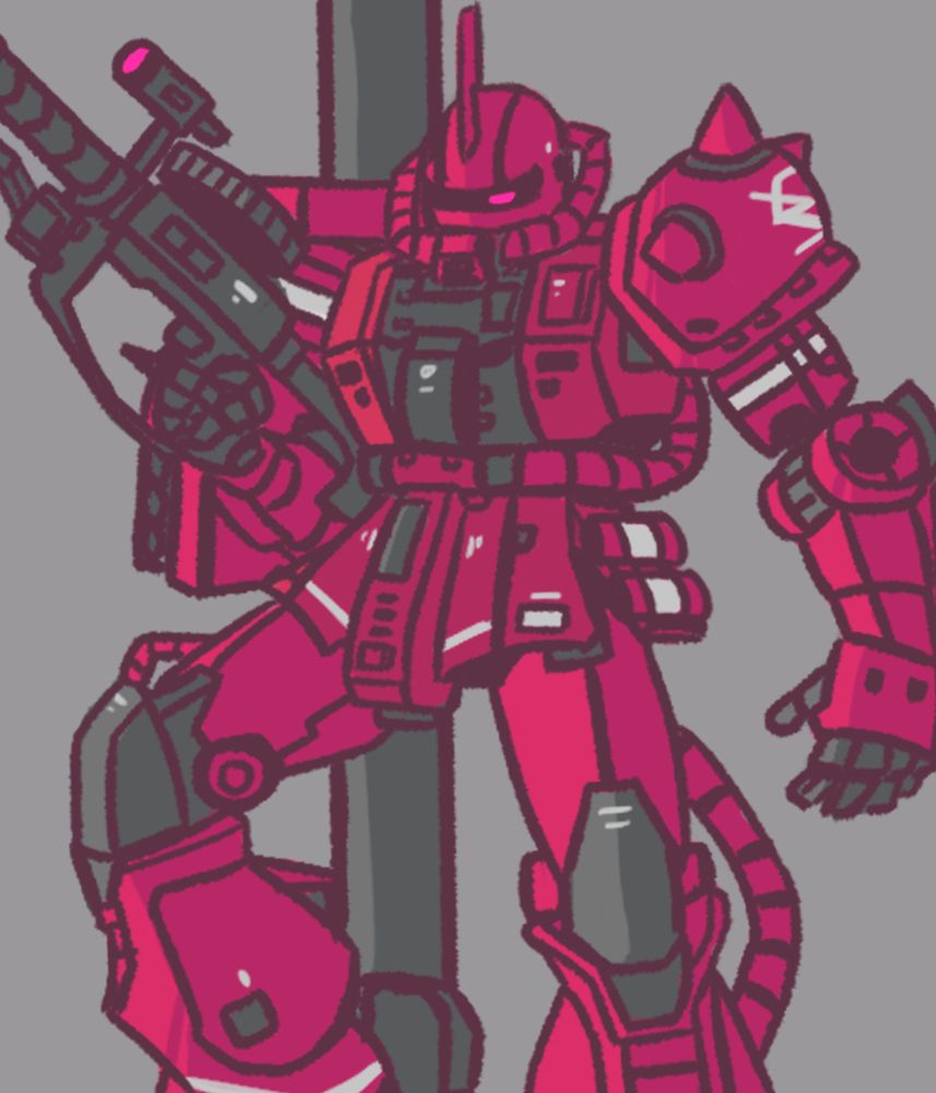 Developed by the Principality of Zeon, the Zaku II Commander Type is a variant of one, if not the most, MS used by Zeon during the One Year War.

The difference between this one and the Mass Production type falls mainly on its improved mobility, and the antena that gives it better enemy detection. It also meant that it was more difficult to control.

Its main weapon consisted of a 120mm Zaku Machine Gun, the Zaku Bazooka, and the Heat Hawk.

The one we see here was the unit of Zeon Commander Char Aznable. Its painted with his characteristic color red, and as all Zaku II units, its physically distinguishable by its mono eye head, spiked shouder armor, and mounted shield on its left shoulder.

(I'm also legally obliged to say that Commander Char has never betrayed anyone, ever.)
