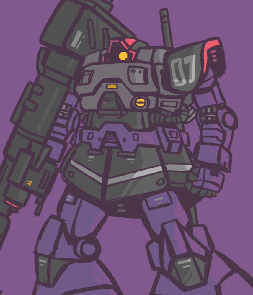 The MS-09 Dom was a Mobile Suit developed by Zimmad for the Principality of Zeon. 

The suit was heavily armored and the skirts were design in this way to protected weak spots. It was also a very versatile suit, with thermonuclear jets and rockets on it's leg units, that gave it a stronger thrust power and the ability to hover over ground.

It's main weapon was the 360mm Giant Bazooka, with the ability for destroying space cruiser in one shot. It's also fitted with a beam saber for close combat and a scattering beam cannon on it's chest, for blinding enemies.

It is physically a very heavy looking suit, almost like a turtle. It's head unit has a very particular shape that makes it unique among the mono-eye family of MS.

It's purple, black and grey color scheme, with red accents, paired with heavy weaponry, make it a very fearsome MS. This unit was used by the Black Tri-Stars, in a 3 vs 1 encounter against the Federation's White Devil.

