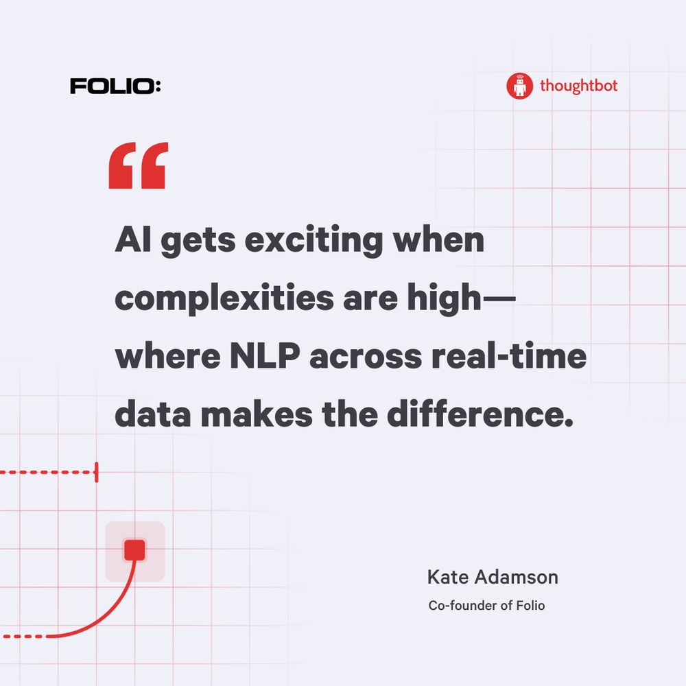 Quote from Kate Adamson, Co-founder of Folio, "AI gets exciting when complexities are high—where NLP across real-time data makes the difference."