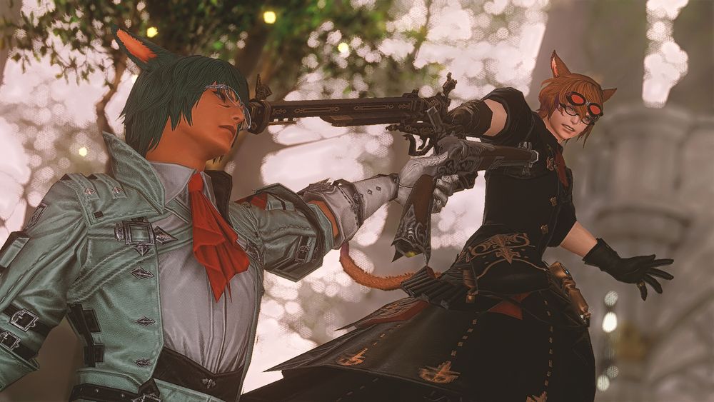 A GPOSE of Koana and Kaeso aiming their guns at each other...homoerotically, somehow.