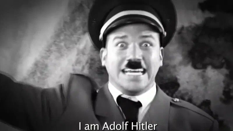 Screenshot of Epic Rap Battles Of History's "Adolf Hitler vs Darth Vader" rap battle, in which the characterisation of Adolf Hitler proclaims "I am Adolf Hitler"