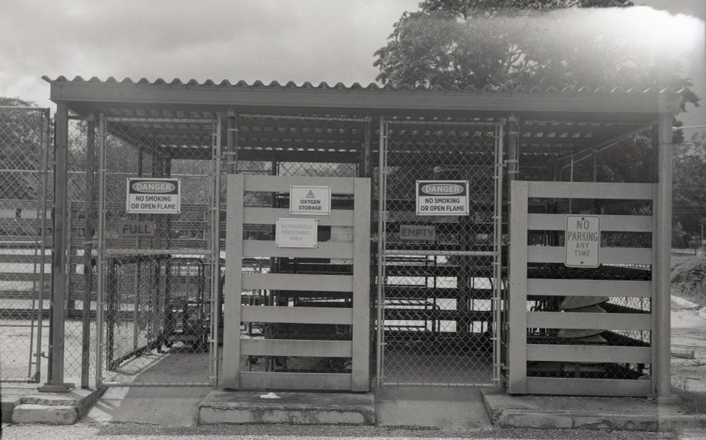 Test shot from a Voigtlander Bessa II - storage shed behind abandoned hospital