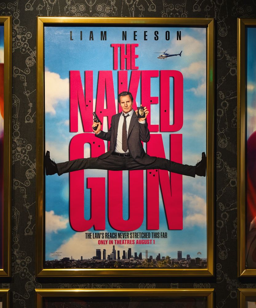 The movie poster for the Naked Gun with Liam Neeson