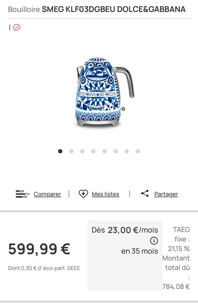 Bouilloire Smeg / Dolce Gabanna à 600 balles pour que ton eau chaude soit chauffée avec classe (ou pas)