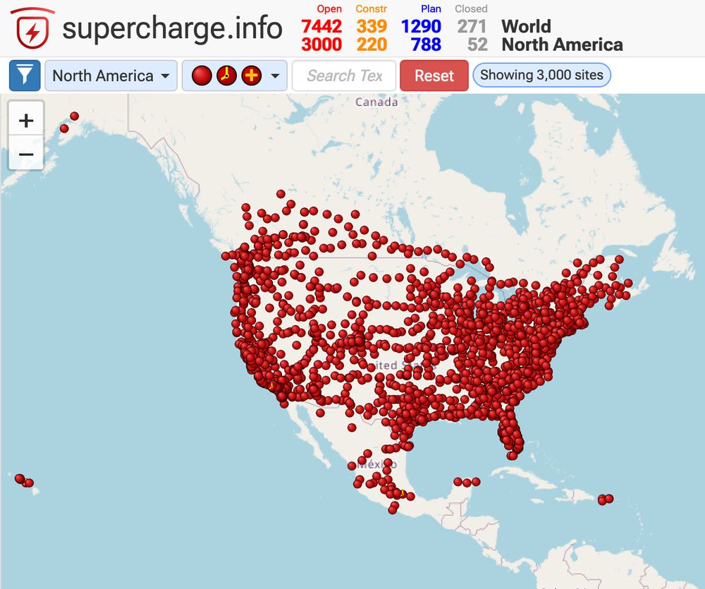 We are now tracking 3000 open Supercharger locations in North America!