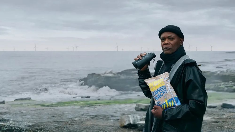 Samuel L. Jackson in ad for Wind Farmed Seaweed Snacks. 
