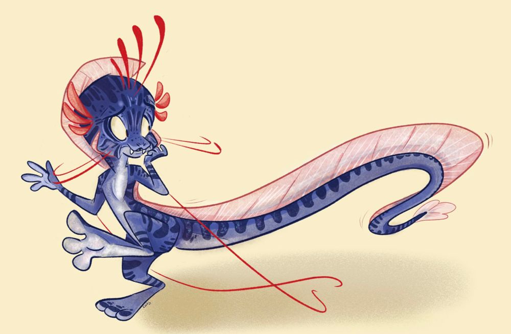 A cartoon oarfish looks frightened 