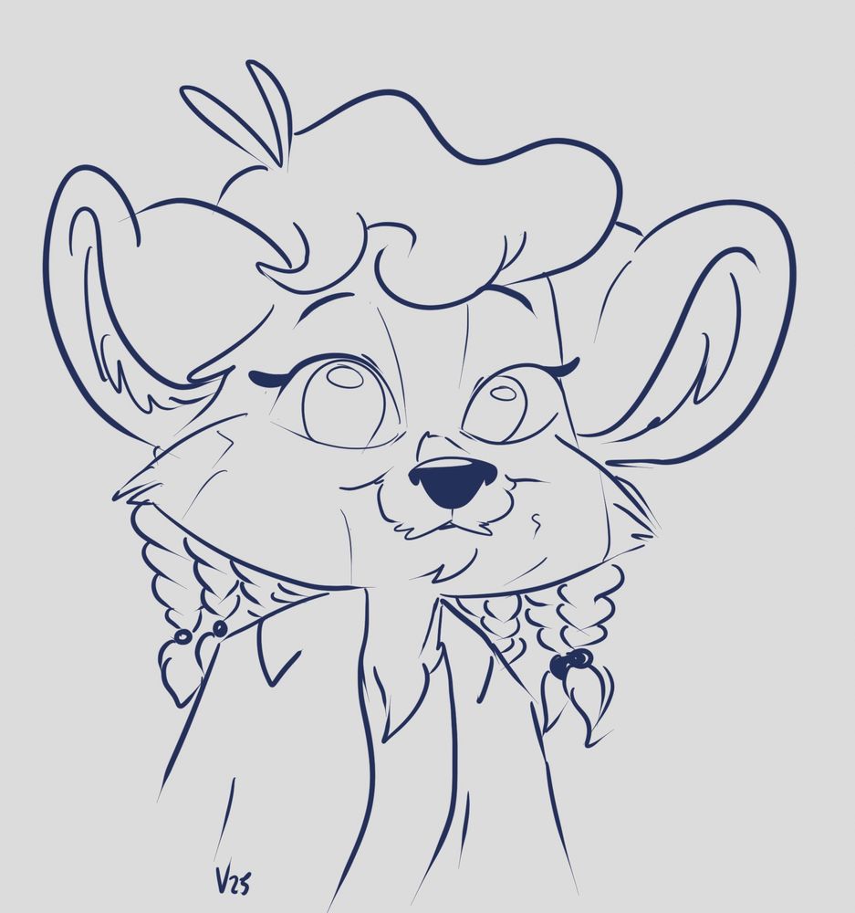 Quick sketch of Vinci Nicolaides, a domestic raccoon with braided hair 