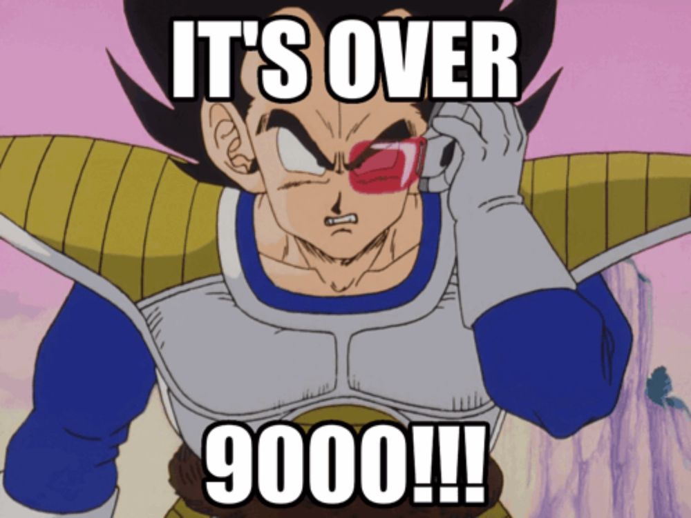 a cartoon character says it 's over 9000 !!
