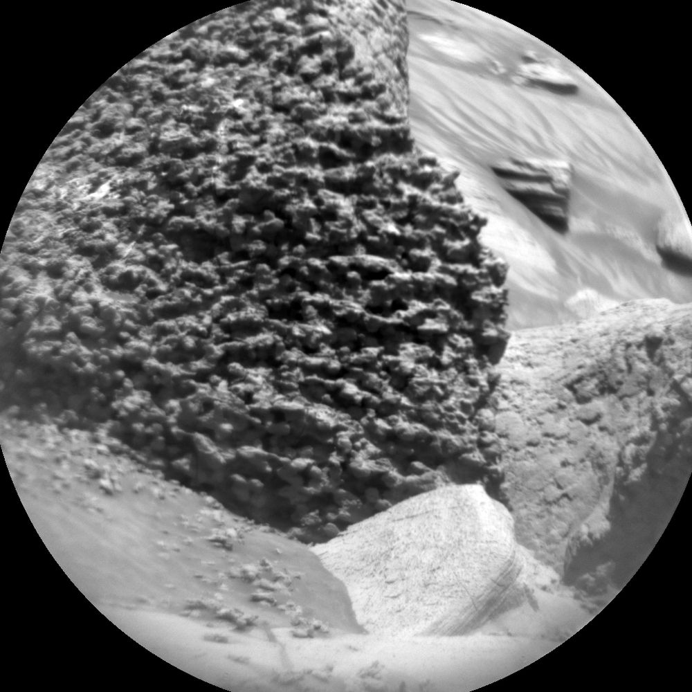 A grey scale image of a boulder located about 40 meters (about 131 feet) away from the rover at the time. NASA’s Mars rover Curiosity acquired this image using its Chemistry & Camera (ChemCam) instrument. Credit: NASA/JPL-Caltech/LANL