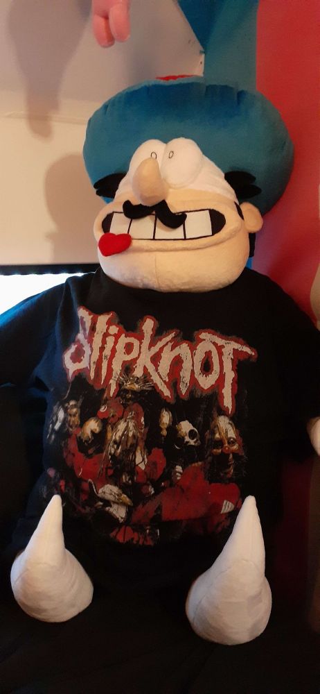 the very same plush in a self-titled shirt by Slipknot