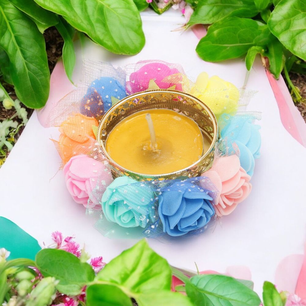 Multicolor Rose Candle Diya - Beautiful Handmade Candles Set of 2 PCS for Home & Diwali Decoration | THE FLYING TREE