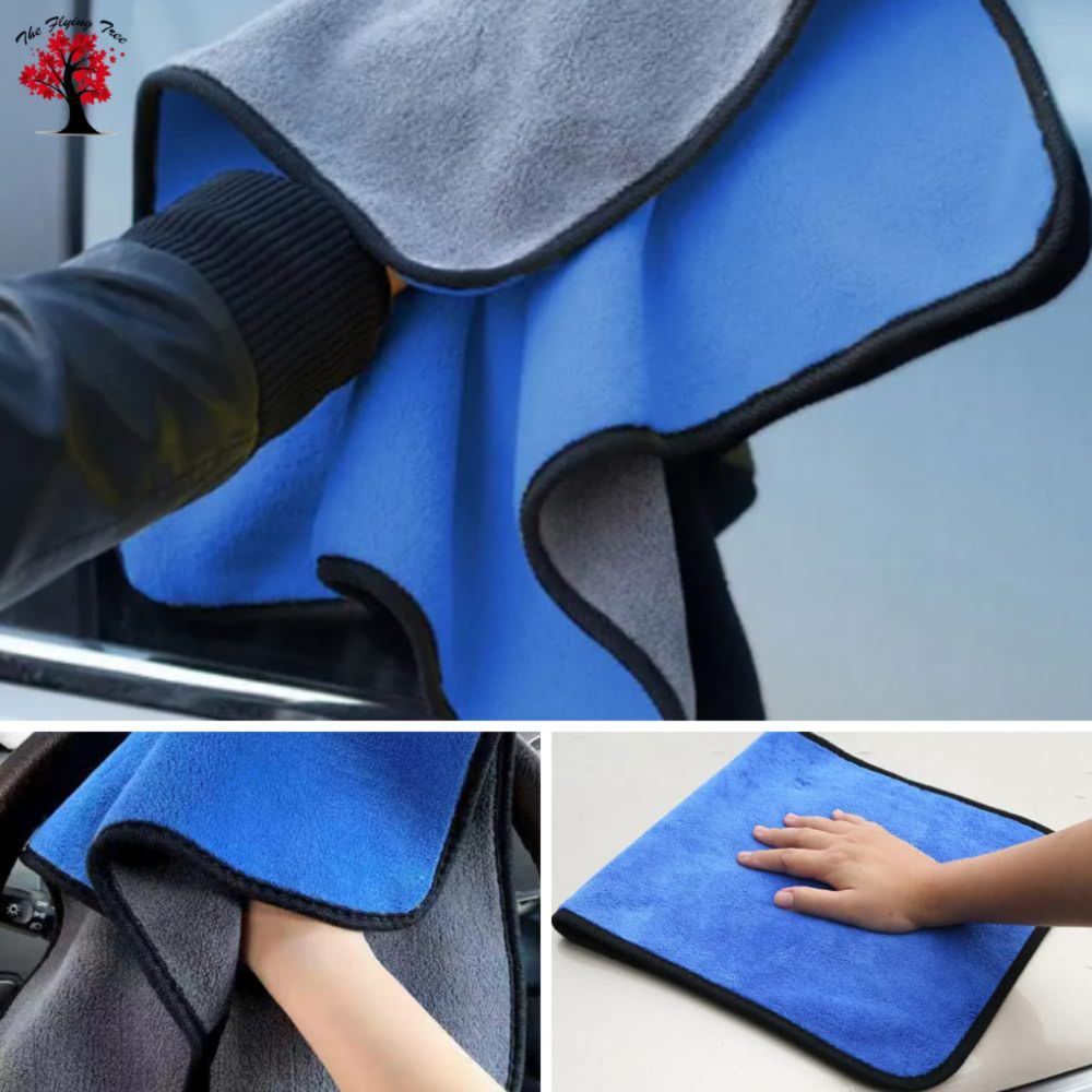 Microfiber Cloth Towel 650 GSM (Pack of 2) | Lint & Scratch-Free Car Cleaning Towel | THE FLYING TREE