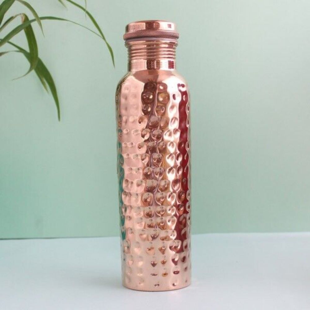 Hammered Pure Copper Water Bottle 1 Litre - Stylish, Eco-Friendly Copper Bottle for Health and Hydration | THE FLYING TREE