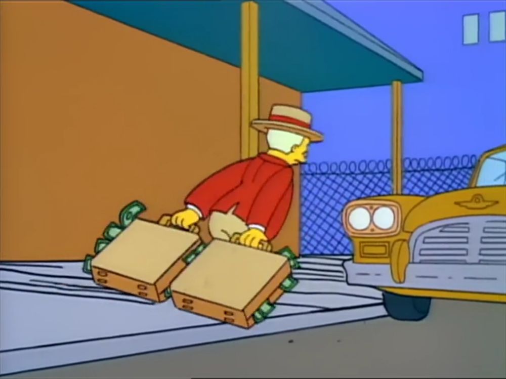 Monorail guy leaving town with briefcases full of money 