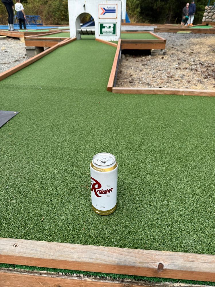 A Rainier Beer on the mini golf course.