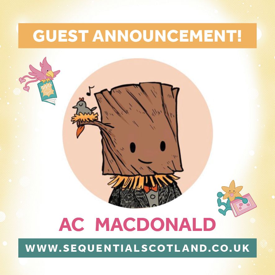 A graphic showing AC's art and the words 'Guest Announcement!'
