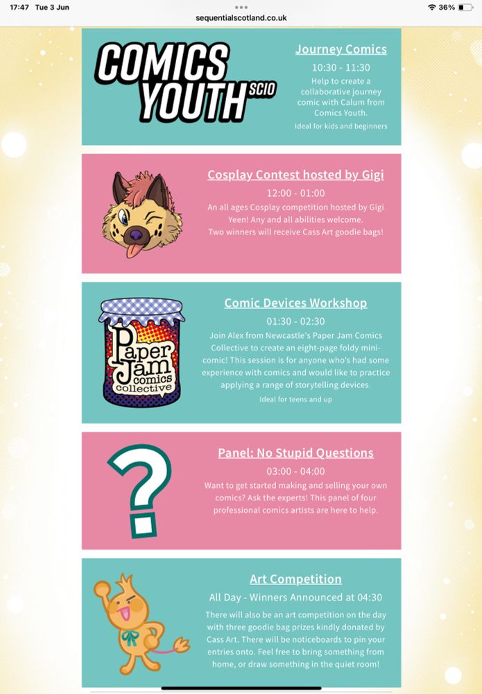 A screenshot of the What’s On page from the Sequential Scotland Website 